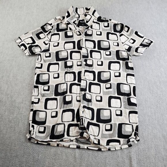 Hollister Shirt Mens Small White Black Geo Print Long Sleeve Collar Button Down - Picture 1 of 8